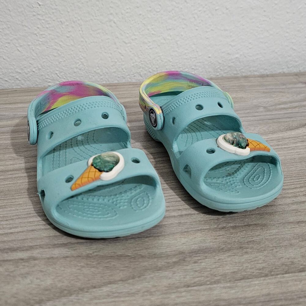 Crocs Ice Cream Embellished Sandels Aqua Blue Kids Girls C9 Summer Pool